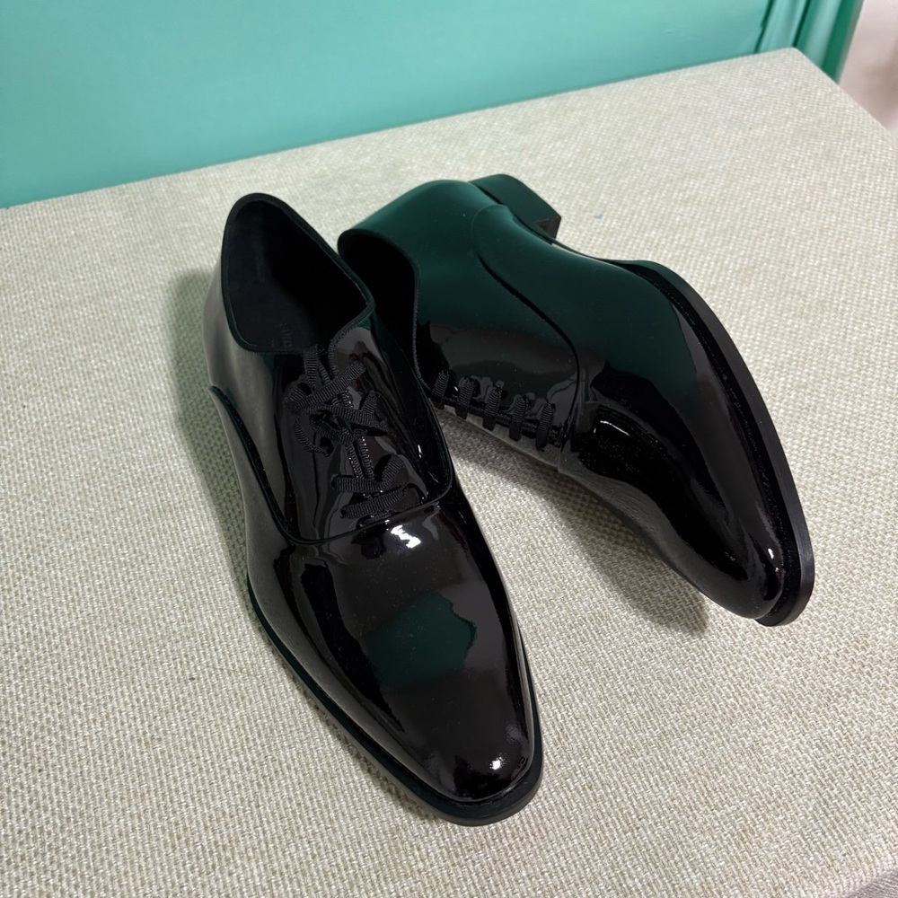 Italian Leather Men’s Tuxedo Oxford Patent Black Shoes. NEW WITH TAGS